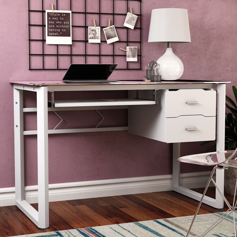 Ebern Designs Ailey Tempered Glass Computer Desk & Reviews Wayfair